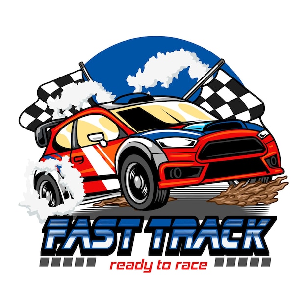 Ilustración vectorial de coches de rally y banderas de carreras con ilustraciones antiguas