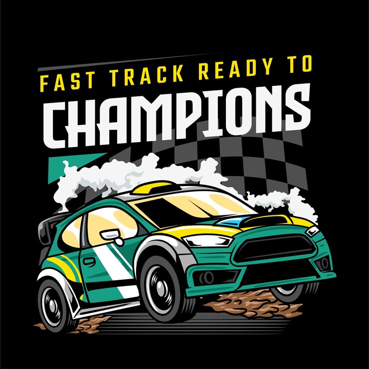 Vector ilustración vectorial de coches de rally y banderas de carreras con ilustraciones antiguas