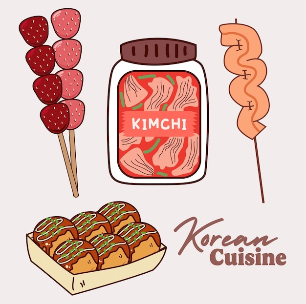 Vector ilustración vectorial de la cocina coreana buena para doodles y otros activos gráficos