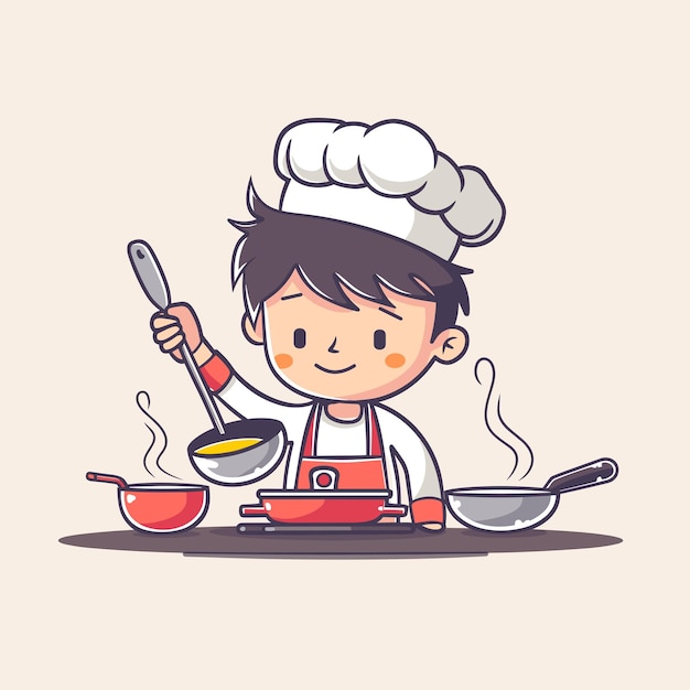 Vector ilustración vectorial de un cocinero masculino cocinando en la cocina