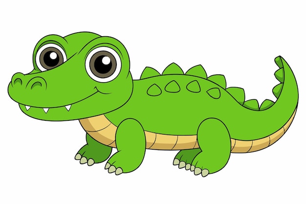 Ilustración vectorial de cocodrilo lindo Diseño de clip art de línea de dibujos animados