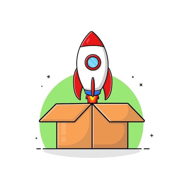 Ilustración vectorial de cohetes y cajas de cartón Diseño conceptual de cajas de lanzamiento