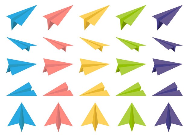 Ilustración vectorial de la colección de aviones de papel de colores