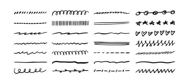 Ilustración vectorial de colección de bordes de dibujo negro dibujado a mano