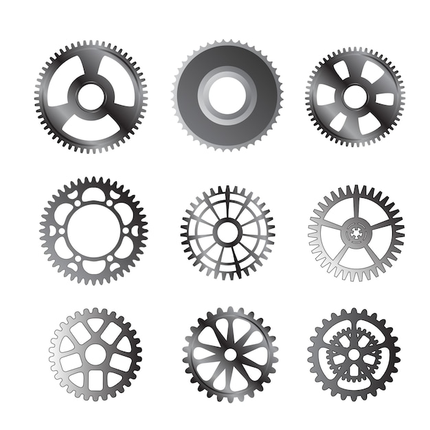 Ilustración vectorial de la colección de conjuntos de engranajes