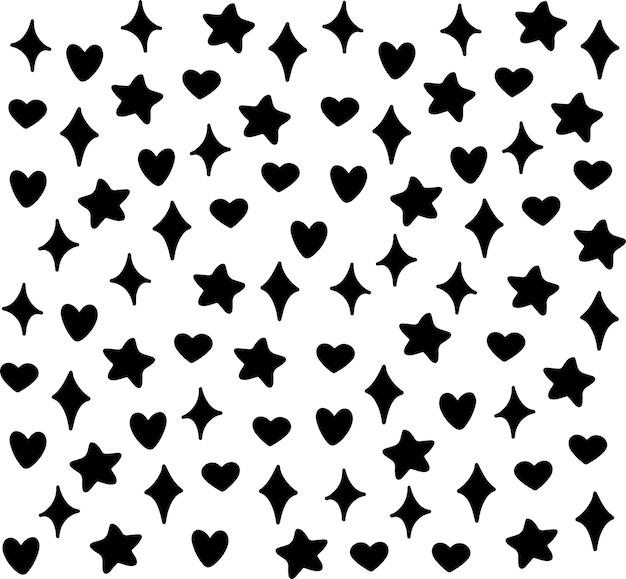 Ilustración vectorial de la colección de conjuntos de silueta de patrón de estrella de amor en blanco y negro