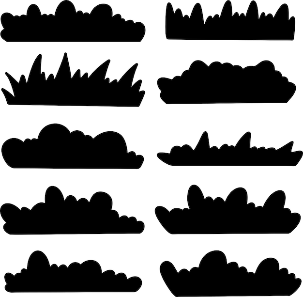Ilustración vectorial de la colección de conjuntos de siluetas de hojas de flores blancas y negras de ramas de arbustos de clip art