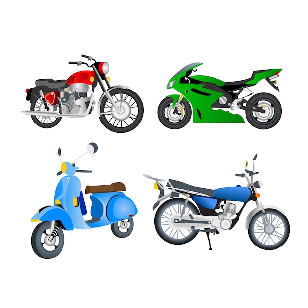 Ilustración vectorial de colección de conjuntos de vectores de diseño de transporte de motocicletas