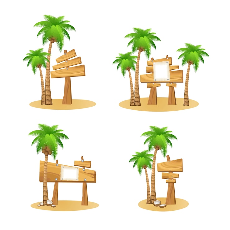 Vector ilustración vectorial de la colección de conjuntos de vectores de palmeras de madera