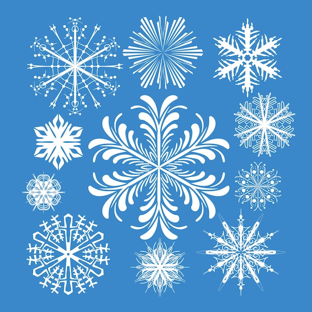 Ilustración vectorial de la colección de conjuntos vectoriales de copos de nieve