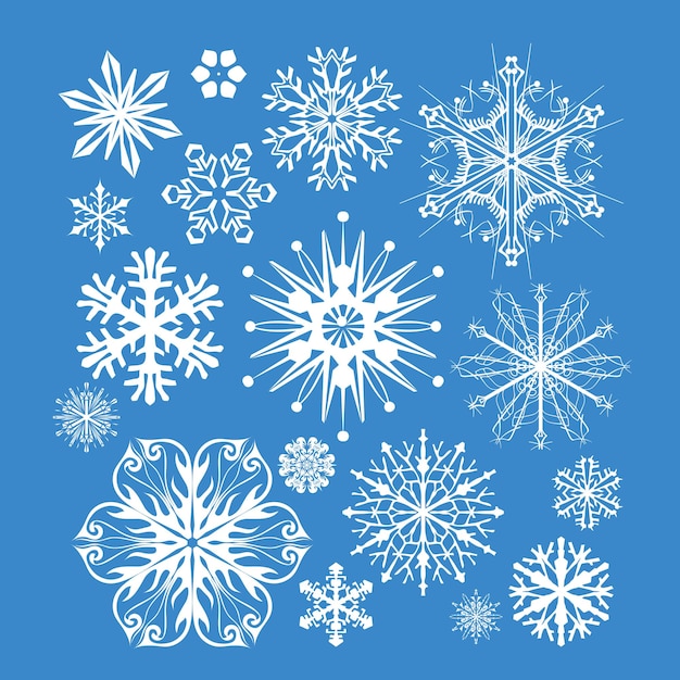 Ilustración vectorial de la colección de conjuntos vectoriales de copos de nieve