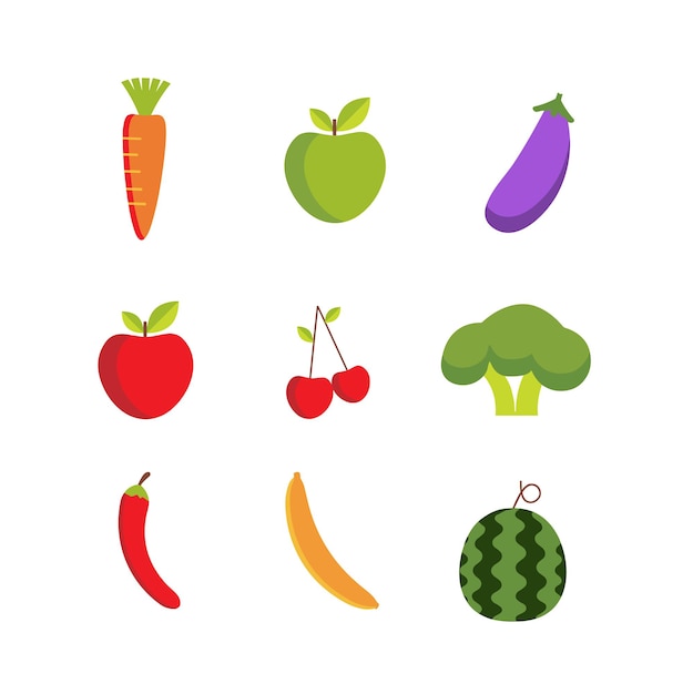 Ilustración vectorial de colección de conjuntos vectoriales de frutas y verduras