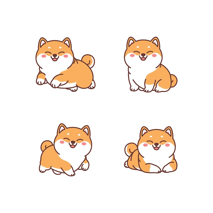 Vector ilustración vectorial de la colección de dibujos animados de perros shiba inu