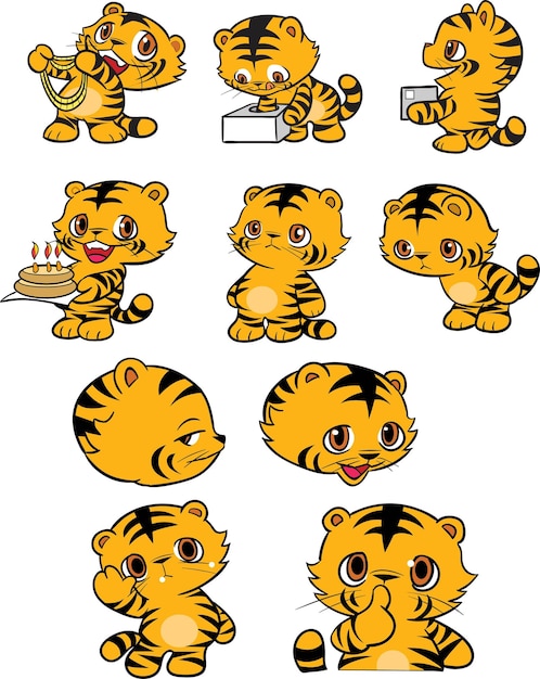 Vector ilustración vectorial de la colección de dibujos animados de tigre