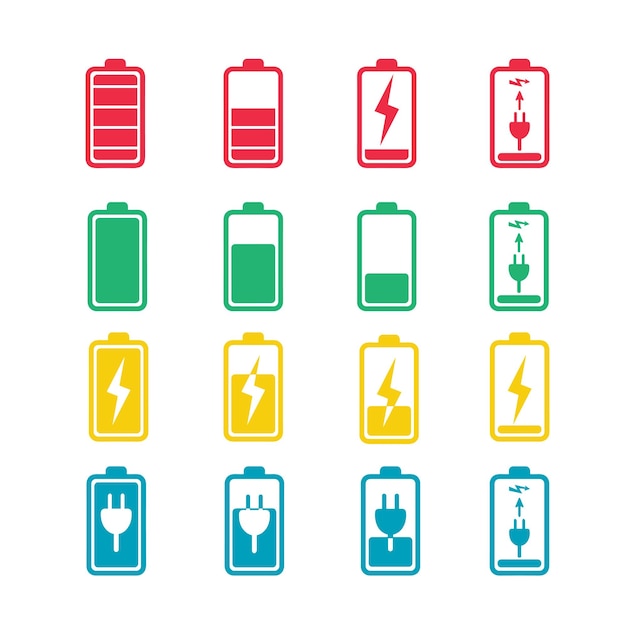 Ilustración vectorial de la colección de iconos de la batería