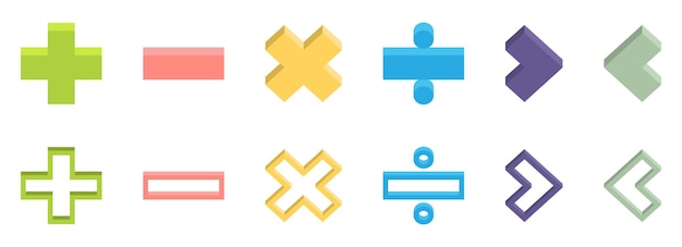 Ilustración vectorial de colección de iconos de caracteres matemáticos aislados en blanco