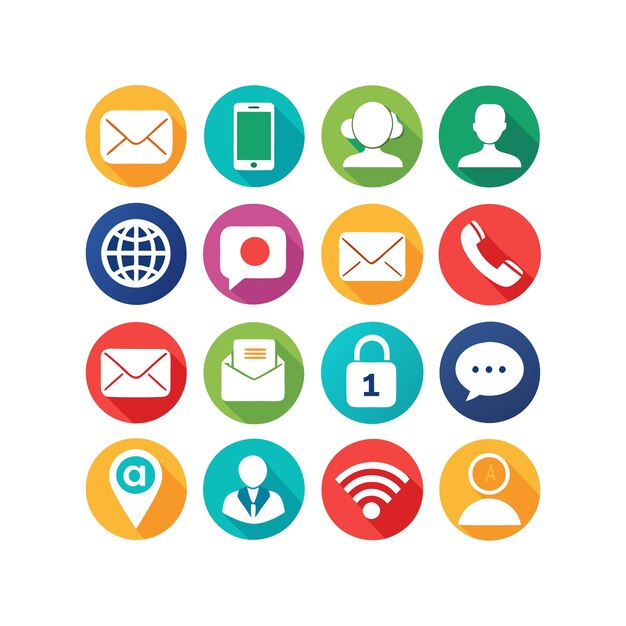 Ilustración vectorial de colección de iconos de contacto para sitios web y aplicaciones móviles