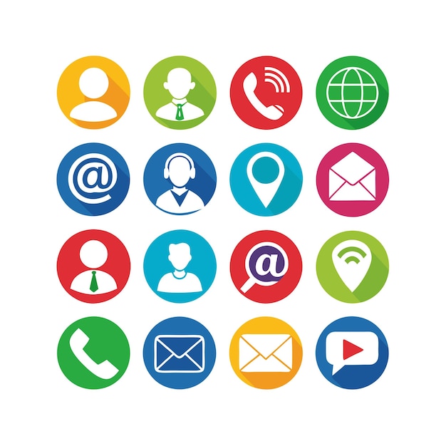 Ilustración vectorial de colección de iconos de contacto para sitios web y aplicaciones móviles