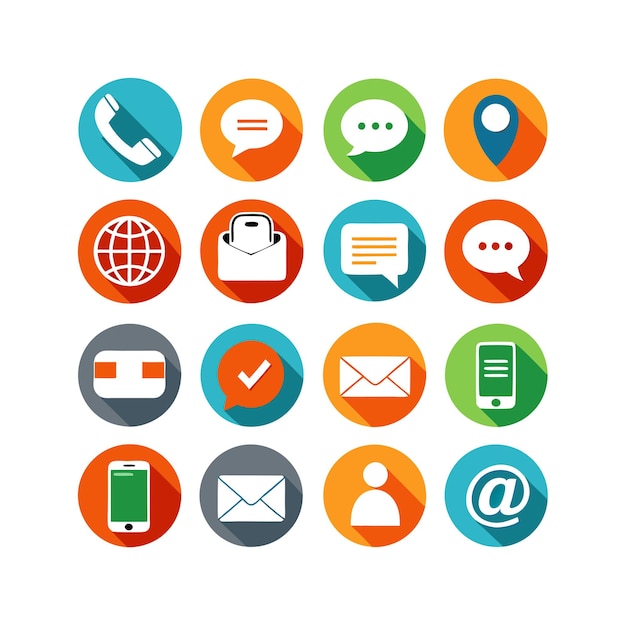 Ilustración vectorial de colección de iconos de contacto para sitios web y aplicaciones móviles