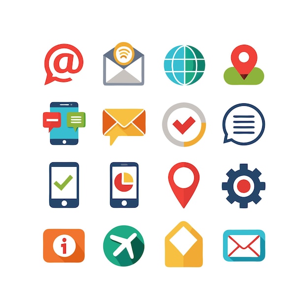 Ilustración vectorial de colección de iconos de contacto para sitios web y aplicaciones móviles