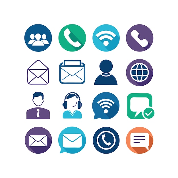 Ilustración vectorial de colección de iconos de contacto para sitios web y aplicaciones móviles