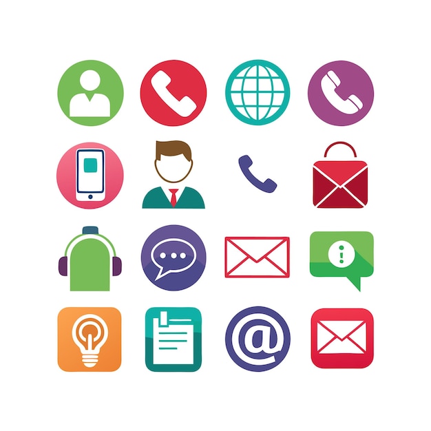 Ilustración vectorial de colección de iconos de contacto para sitios web y aplicaciones móviles