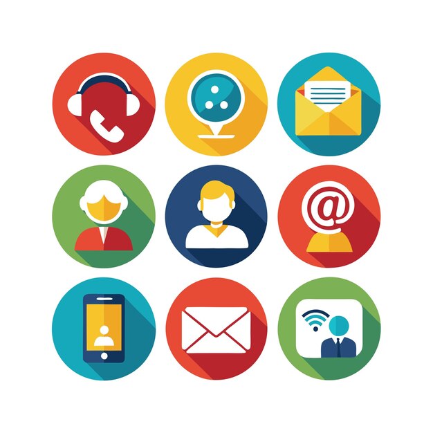 Ilustración vectorial de colección de iconos de contacto para sitios web y aplicaciones móviles