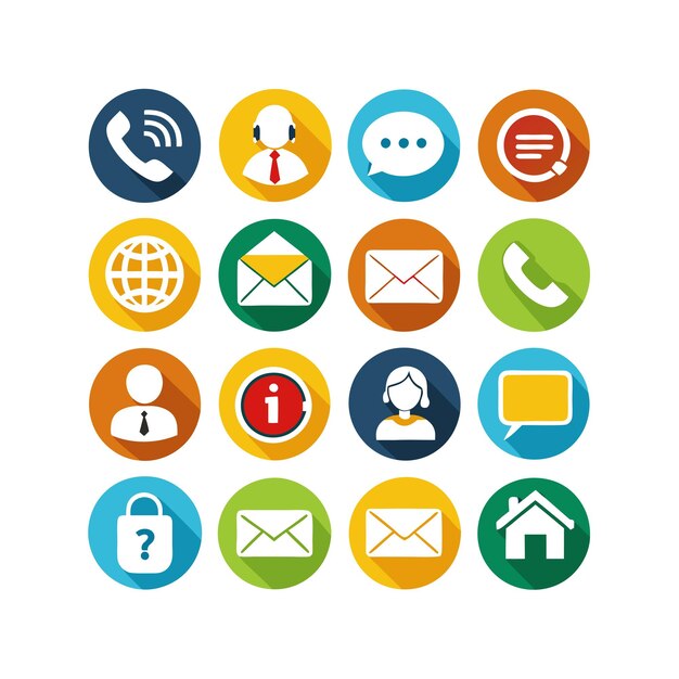 Ilustración vectorial de colección de iconos de contacto para sitios web y aplicaciones móviles