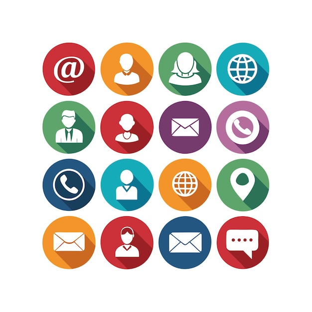 Ilustración vectorial de colección de iconos de contacto para sitios web y aplicaciones móviles