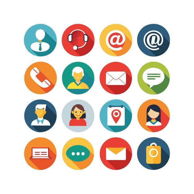 Ilustración vectorial de colección de iconos de contacto para sitios web y aplicaciones móviles