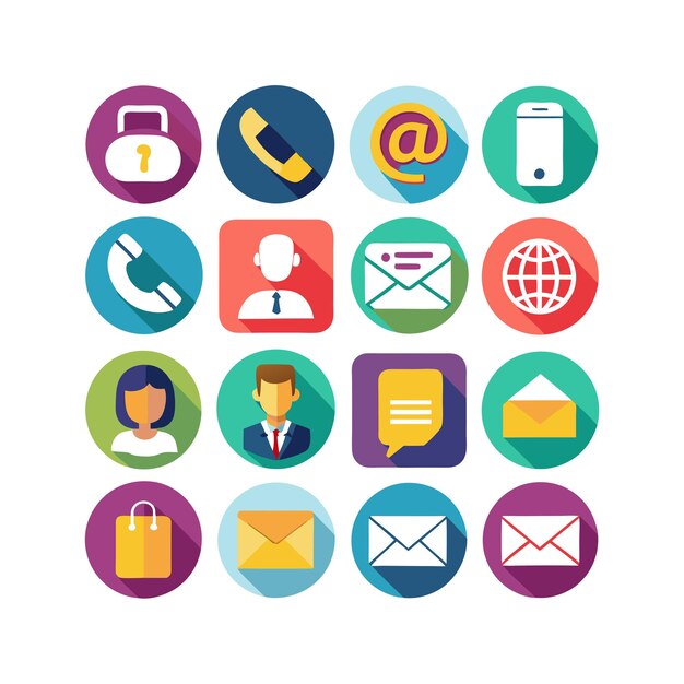 Ilustración vectorial de colección de iconos de contacto para sitios web y aplicaciones móviles