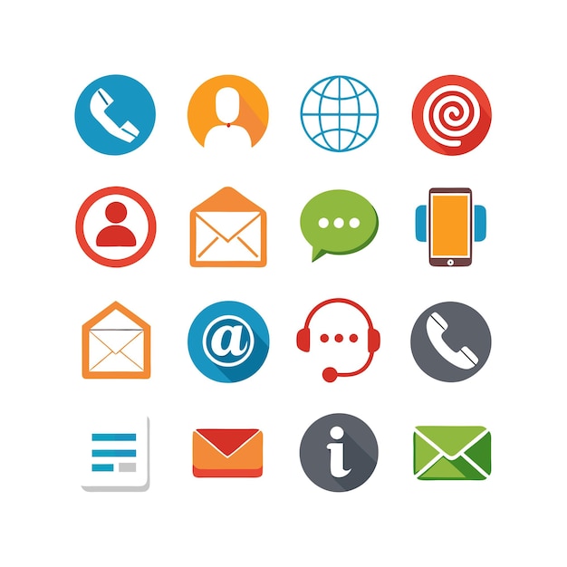 Ilustración vectorial de colección de iconos de contacto para sitios web y aplicaciones móviles