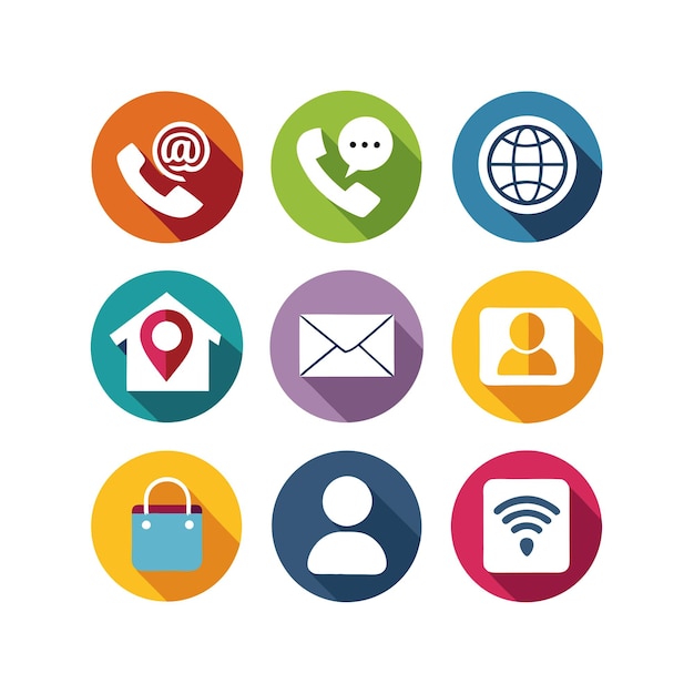 Ilustración vectorial de colección de iconos de contacto para sitios web y aplicaciones móviles