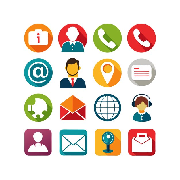 Ilustración vectorial de colección de iconos de contacto para sitios web y aplicaciones móviles