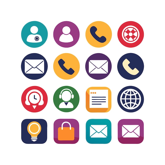 Ilustración vectorial de colección de iconos de contacto para sitios web y aplicaciones móviles