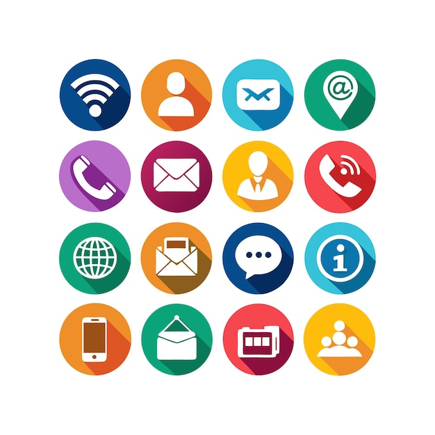Ilustración vectorial de colección de iconos de contacto para sitios web y aplicaciones móviles