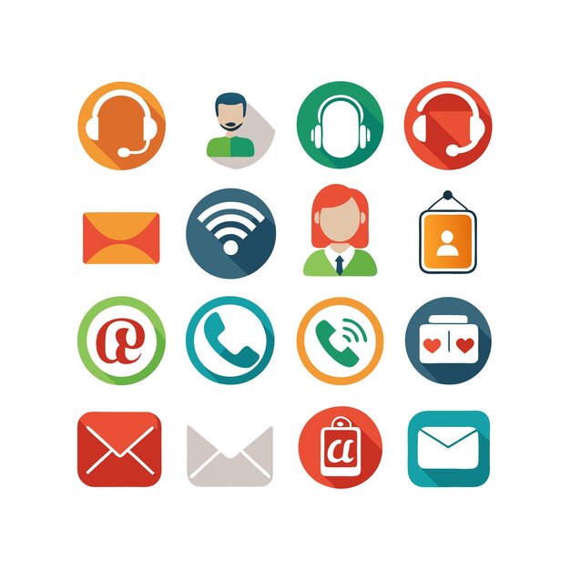 Ilustración vectorial de colección de iconos de contacto para sitios web y aplicaciones móviles