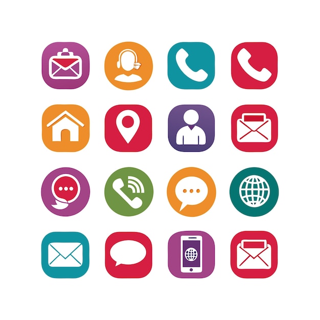 Ilustración vectorial de colección de iconos de contacto para sitios web y aplicaciones móviles