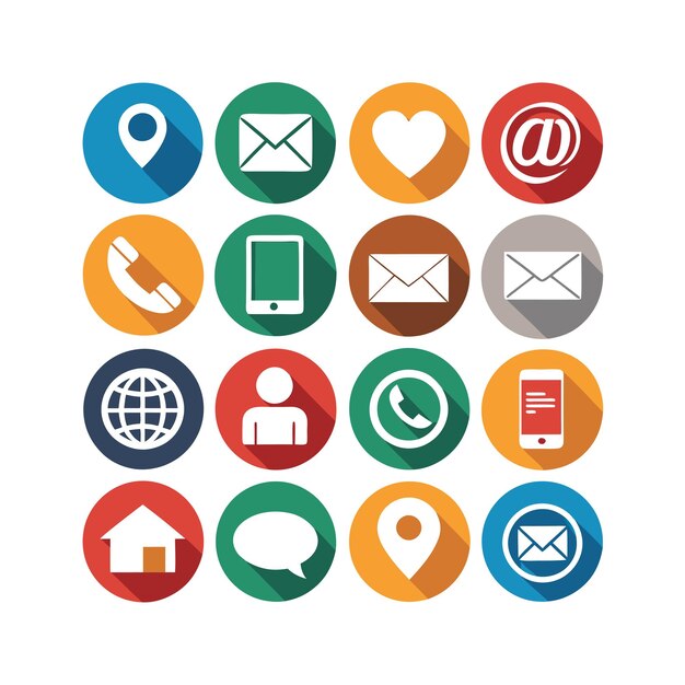 Ilustración vectorial de colección de iconos de contacto para sitios web y aplicaciones móviles