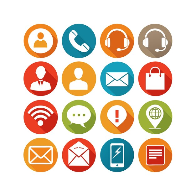Ilustración vectorial de colección de iconos de contacto para sitios web y aplicaciones móviles
