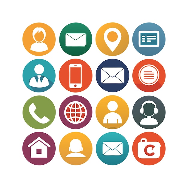 Ilustración vectorial de colección de iconos de contacto para sitios web y aplicaciones móviles