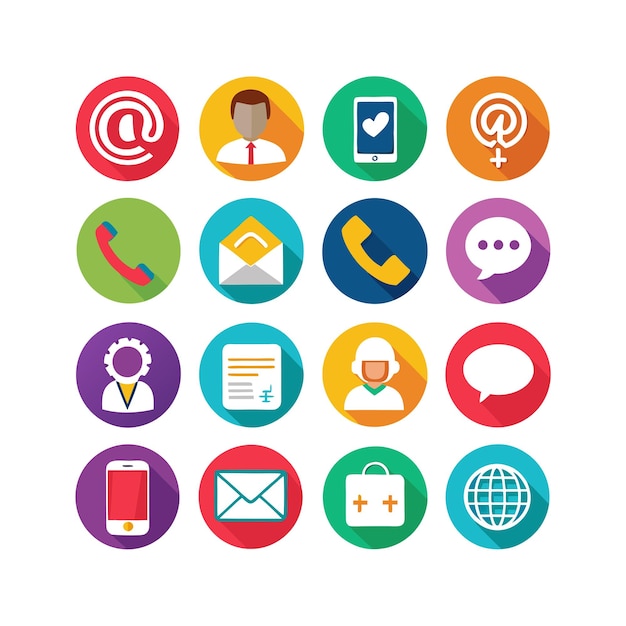 Ilustración vectorial de colección de iconos de contacto para sitios web y aplicaciones móviles