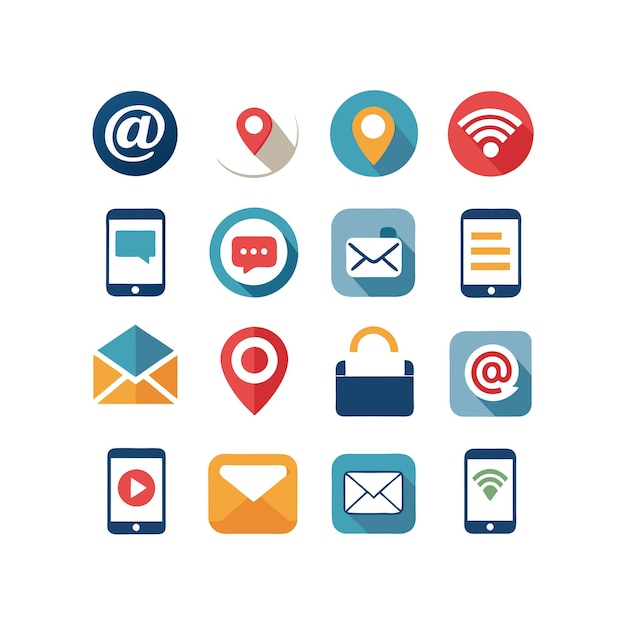 Ilustración vectorial de colección de iconos de contacto para sitios web y aplicaciones móviles