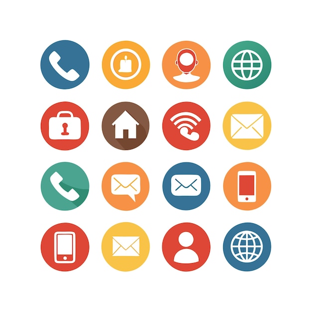 Ilustración vectorial de colección de iconos de contacto para sitios web y aplicaciones móviles