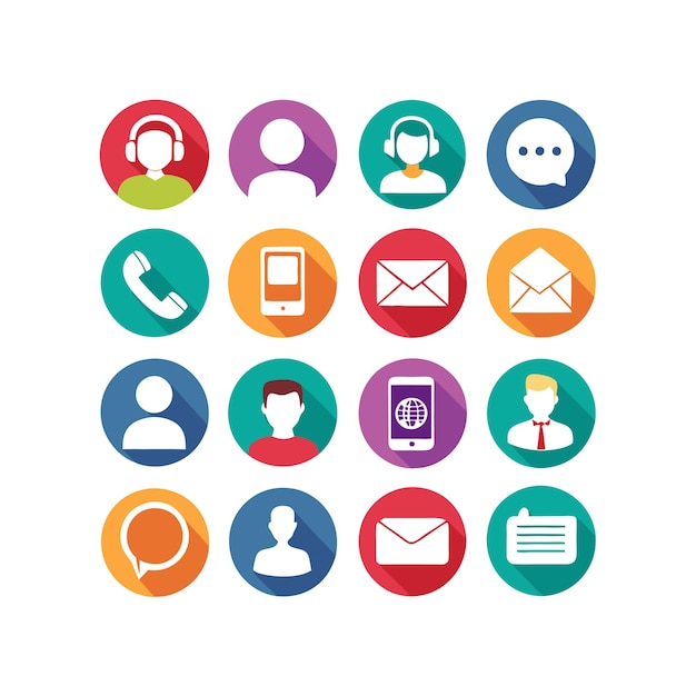 Ilustración vectorial de colección de iconos de contacto para sitios web y aplicaciones móviles