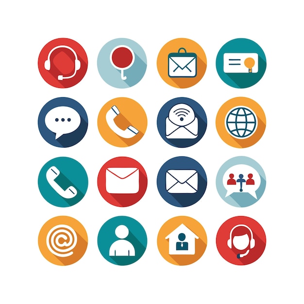Ilustración vectorial de colección de iconos de contacto para sitios web y aplicaciones móviles