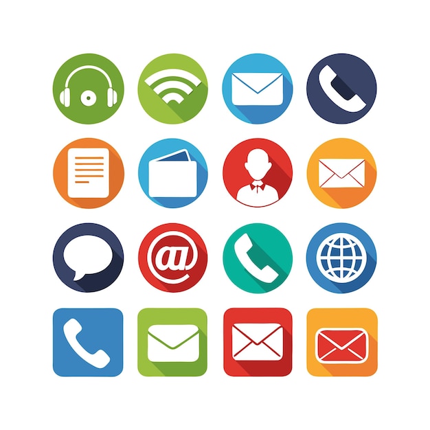 Ilustración vectorial de colección de iconos de contacto para sitios web y aplicaciones móviles