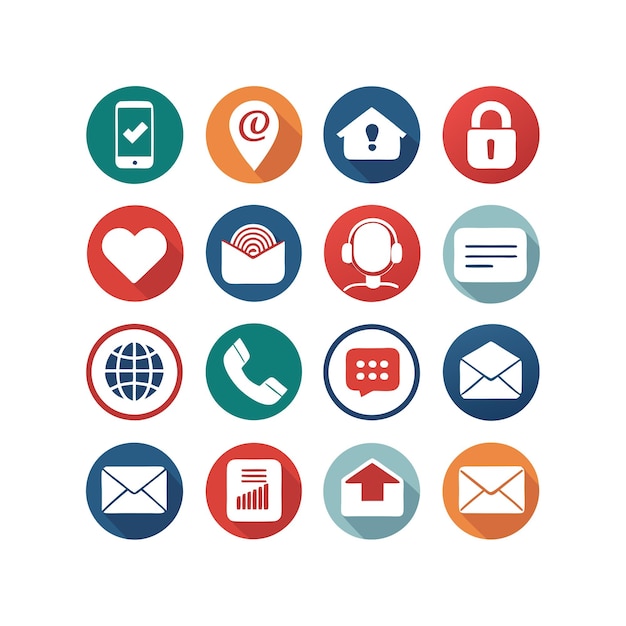 Ilustración vectorial de colección de iconos de contacto para sitios web y aplicaciones móviles