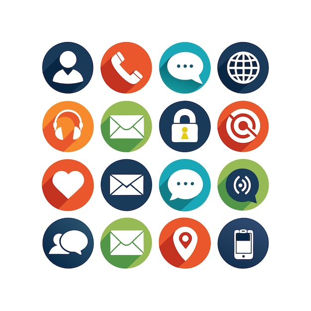 Ilustración vectorial de colección de iconos de contacto para sitios web y aplicaciones móviles