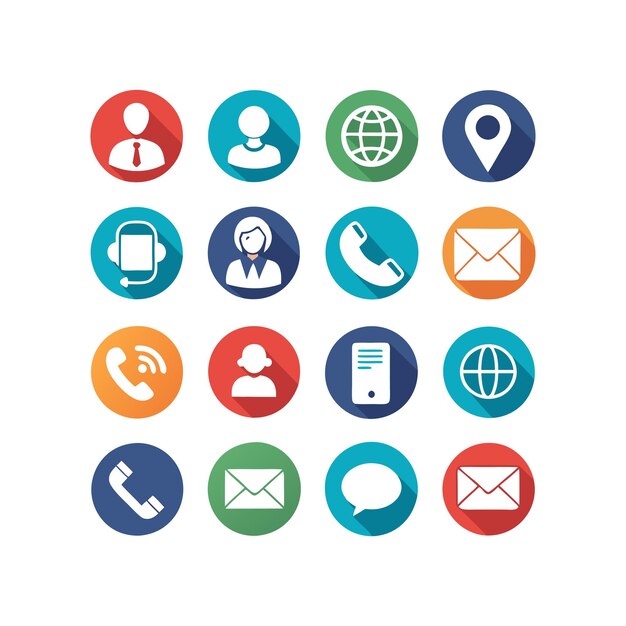 Ilustración vectorial de colección de iconos de contacto para sitios web y aplicaciones móviles